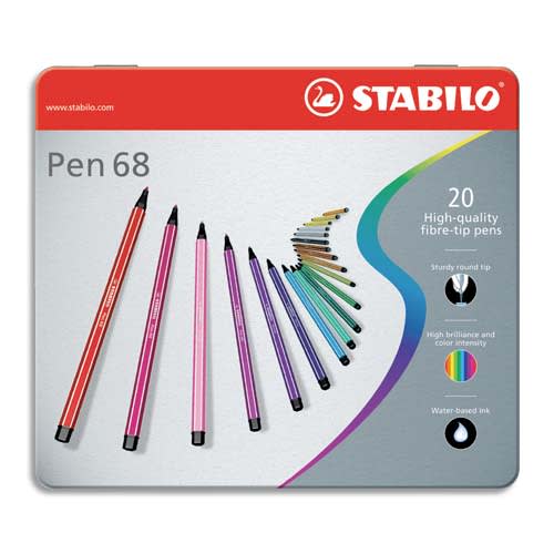 250841_d1.jpg STABILO Pen 68 feutre de dessin pointe moyenne - Boîte métal de 20 feutres - Coloris assortis – Image 1