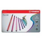 STABILO Pen 68 feutre de dessin pointe moyenne - Boîte métal de 40 feutres - Coloris assortis