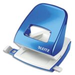 LEITZ Perforateur Bleu azur métallisé, 30 feuilles, réglette à clic. Effort réduit de 60% livré en Boîte