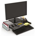 ALBA Support écran Mesh avec espace de rangement. Coloris Noir. Dim. L55 cm x largeur 25 + 2 x H12,5 cm