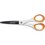 FISKARS Ciseau avec lame titane et revêtement non collant, longueur 18cm, ambidextre Blanc/Orange