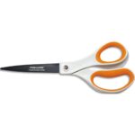 FISKARS Ciseau avec lame titane et revêtement non collant, longueur 21cm, pour droitier Blanc/Orange