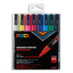 POSCA Pochette 8 marqueurs peinture à eau, encre pigmentation assortie, pointe fine