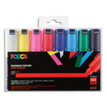 POSCA Pochette 8 marqueurs peinture à eau, encre pigmentation assortie, pointe large