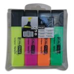 CALIPAGE Pochette de 4 surligneurs pointe biseautée. Coloris assortis jaune/rose/orange/vert