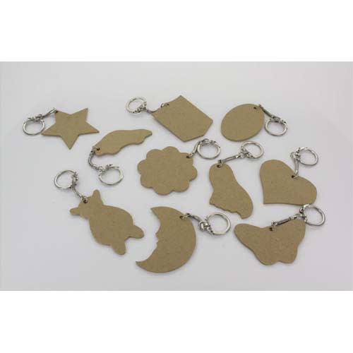 292483_d1-1.jpg O'COLOR Assortiment 10 porte-clés en bois : coeur, étoile, lune, rond... – Image 1