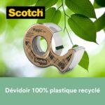 SCOTCH Dévidoir à main transparent en plastique recyclé 100% avec rouleau Magic recyclé 19mm x 20m – Image 4