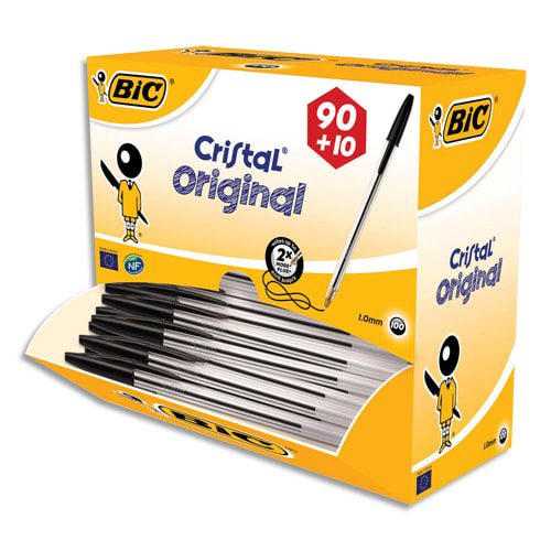 307418_d1.jpg BIC Cristal Original Stylos-Bille Pointe Moyenne (1,0 mm) - Noir, Boîte de 90+10 – Image 1