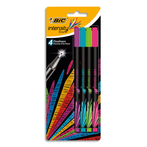 309551_d1.jpg BIC Intensity Stylo Feutre d'écriture Pointe Fine et Corps Noir Verni - Couleurs assorties pastel x4 – Image 1