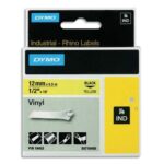 DYMO Ruban RHINO 12mmx5,5m Noir/Jaune Vinyle flexible et résistant S0718450/18432