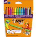 BIC KIDS Kid Couleur Feutres de coloriage Pointe moyenne - Couleurs assorties, Etui de 12