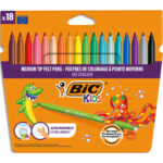 BIC KIDS Kid Couleur Feutres de Coloriage à Pointe Moyenne - Couleurs Assorties, Etui Carton de 18