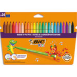 BIC KIDS Kid Couleur Feutres de Coloriage à Pointe Moyenne - Couleurs Assorties, Etui Carton de 24