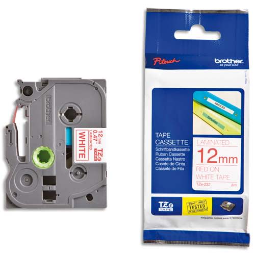 347023_d1-1.jpg BROTHER Ruban pour PTOUCH laminé Rouge/Blanc 12mmx8m TZE232 – Image 1
