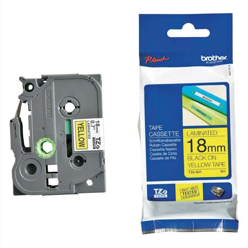 347171_d1-1.jpg BROTHER Ruban pour PTOUCH laminé flexible Noir/Jaune 18mmx8m TZE641 – Image 1