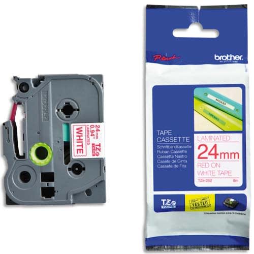 347252_d1-1.jpg BROTHER Ruban pour PTOUCH laminé Rouge/Blanc 24mmx8m TZE252 – Image 1
