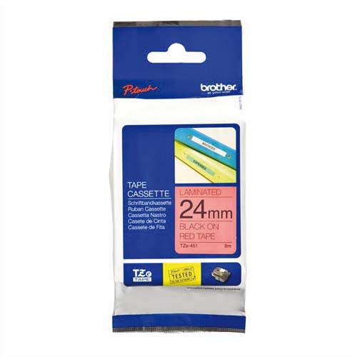 347279_d1-1.jpg BROTHER Ruban pour PTOUCH laminé Noir/Rouge 24mmx8m TZE451 – Image 1