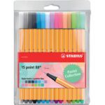 STABILO Etui de 15 stylos-feutres Point 88 Pastellove. Pointe fine (0,4 mm). Coloris assortis