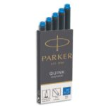 PARKER Etui de 5 cartouches longues QUINK encre Bleue effaçable. En blister.