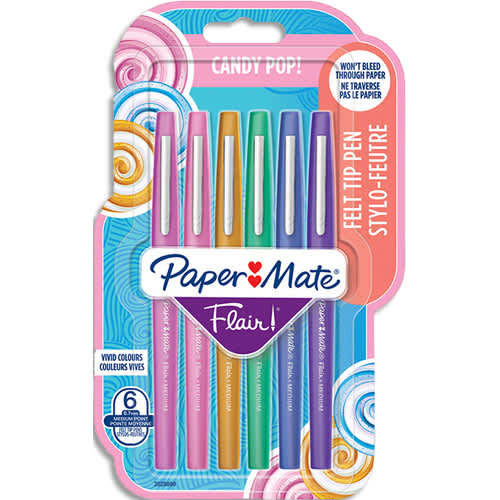 380364_d1.jpg PAPERMATE Blister de 6 stylos feutres Flair Candy Pop. Framboise, Fraise, Caramel, Vert, Bleu, Raisin – Image 1