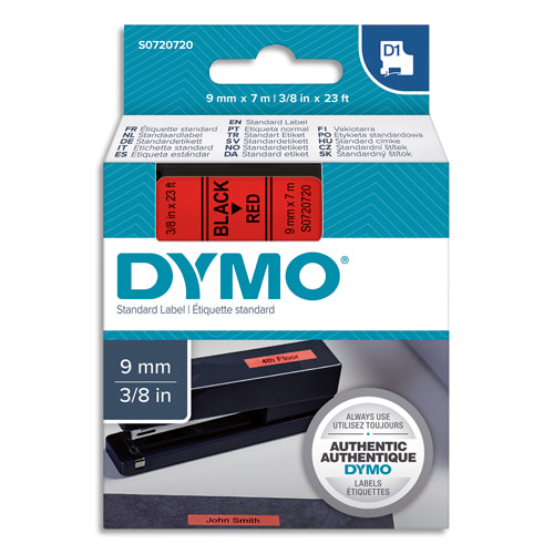 382625_d1-1.jpg DYMO Ruban D1 Noir/Rouge 9MMX7M pour 1000/1000+/2000/3500/4500/5000/5508 – Image 1
