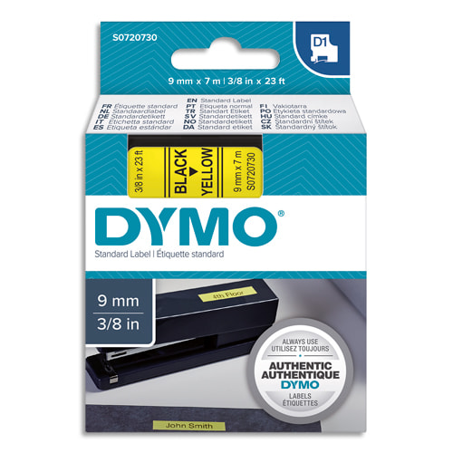 382633_d1-1.jpg DYMO Ruban D1 Noir/Jaune 9MMX7M pour 1000/1000+/2000/3500/4500/5000/5509 – Image 1