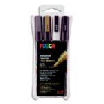 POSCA Pochette de 4 marqueurs POSCA. Pointe fine conique 0,9-1,3mm. Coloris : or, argent, noir, blanc