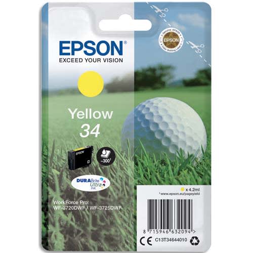 383682_d1-1.jpg EPSON Cartouche Jet d'Encre DURABrite Ultra Yellow ''Balle de Golf'' 34 (T3464) - C13T34644010 – Image 1
