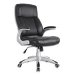 Fauteuil Jupiter imitation cuir Noir, à mécanisme basculant centré, piètement chromé 5 branches