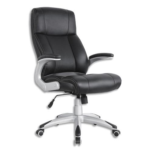 385308_d1-1.jpg Fauteuil Jupiter imitation cuir Noir, à mécanisme basculant centré, piètement chromé 5 branches – Image 1