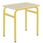 SODEMATUB Lot de 4 tables scolaire MONOPLACE, hêtre, plateau 70 x 50 cm, hauteur 76 cm, taille 6, jaune