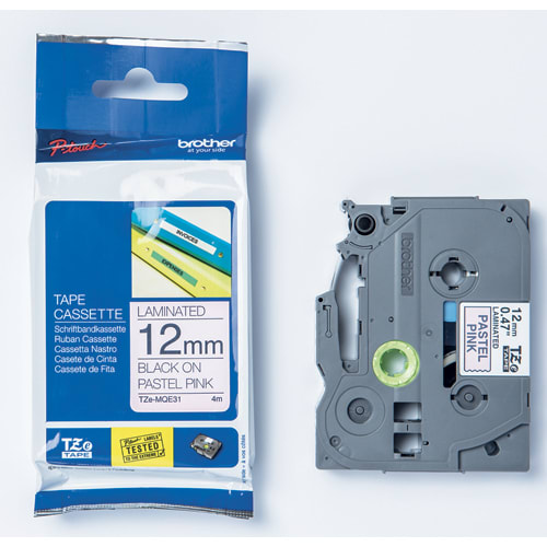 386362_d1-1.jpg BROTHER Ruban laminé Noir sur Rose Pastel 12mmx4m TZE-MQE31 – Image 1
