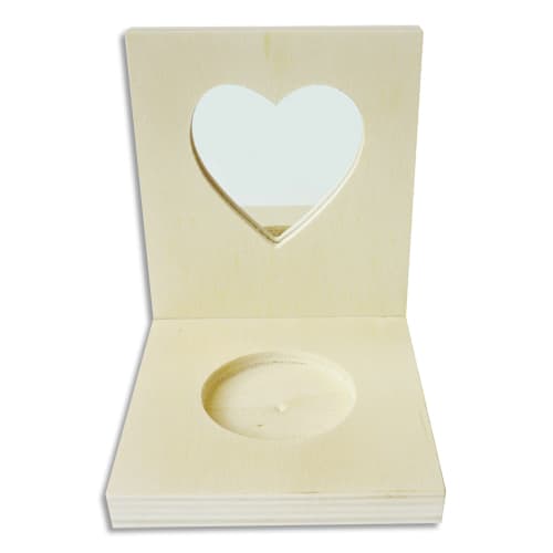 386869_d1-1.jpg GRAINE CREATIVE Porte-bougie carré en bois avec miroir cœur, 80x100x87mm, à décorer – Image 1