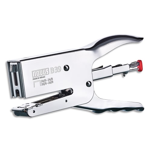 387581_d1.jpg NOVUS Pince agrafeuse puissante B39. Capacité 50 feuilles. Pour agrafe 26/6 à 8 et 24/6 à 8. Chromée – Image 1