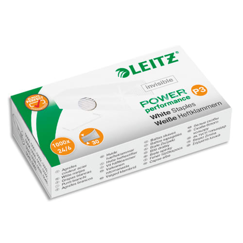 387918_d1.jpg LEITZ Boîte de 1000 Agrafes Blanches N°24/6 Strong, en acier, Hauteur 6 mm, agrafe jusqu'à 30 feuilles – Image 1