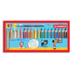 STABILO woody 3in1 crayon de couleur - Etui carton de 18 crayons + taille-crayon + pinceau rond