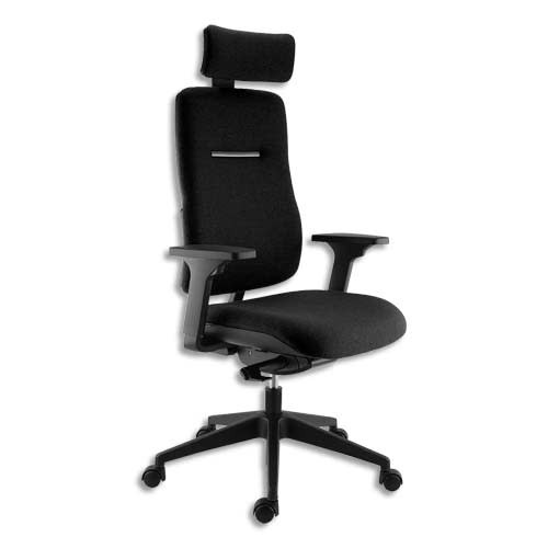 392771_d1-1.jpg Siège Ergos haut dossier assise têtière en tissu Noir, mécanisme synchrone, accoudoirs 3D réglages – Image 1
