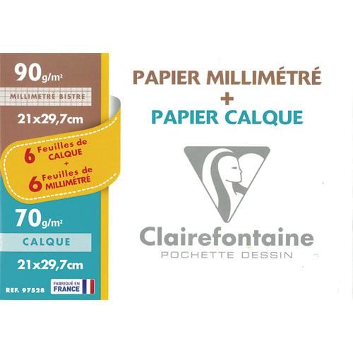 392943_d1-1.jpg CLAIREFONTAINE Pochette de 12 feuilles 70g 6 feuilles papier millimétré et 6 feuilles calque – Image 1