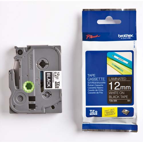 398721_d1-1.jpg BROTHER Ruban pour PTOUCH laminé Blanc/Noir 12mmx8m TZE335 – Image 1