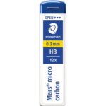 STAEDTLER Etui de 12 mines 0,3 mm polycarbone haute qualité HB MARSMICRO