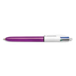 BIC Stylo bille 4 couleurs rétractable Shine. Pointe Moyenne (1,0 mm) - Corps Métallisé Violet
