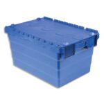 VISO Bac de rangement navette 54L en polypropylène Bleu, gerbable, poignées, Dim L60 x H32 x P40 cm
