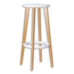 PAPERFLOW Lot de 2 Tabourets hauts Woody assise en ABS Blanc piètement hêtre massif vernis, D33 x H76 cm