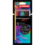 STABILO Aquacolor ARTY crayon de couleur aquarellable - Etui carton de 12 crayons - Coloris assortis