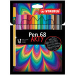 STABILO Pen 68 ARTY feutre de dessin pointe moyenne - Etui carton de 18 feutres - Coloris assortis