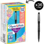 PAPERMATE Boîte de 30+6 feutres d'écriture Flair Original pointe moyenne. Encre Noire