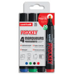 UNI-BALL Pochette de 4 marqueurs permanent PROCKEY pointe biseautée. Assortis