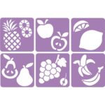 SODERTEX Pack de 6 Pochoirs Mon Verger en plastique - Dimensions : 14 x 14 cm, épaisseur 5 mm