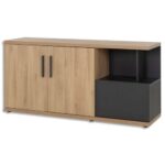 GAUTIER OFFICE Crédence Brabant Chêne Anthracite, 2 portes, tiroir pour DS - Dim : L160 x H78 x P45 cm