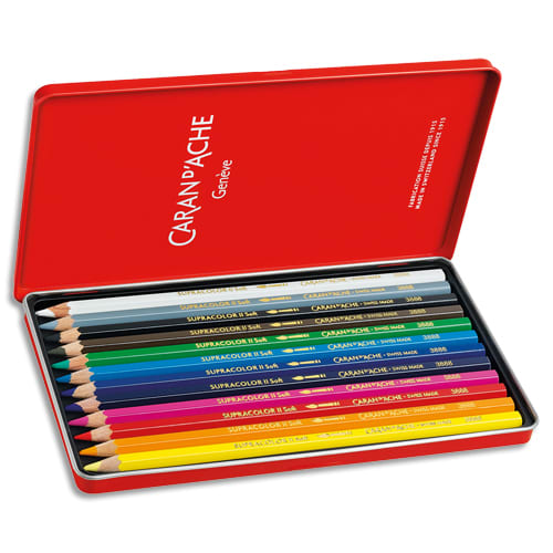 437311_d1-1.jpg CARAN D'ACHE Boîte métal de 12 crayons de couleur Aquarellables SUPRACOLOR – Image 1